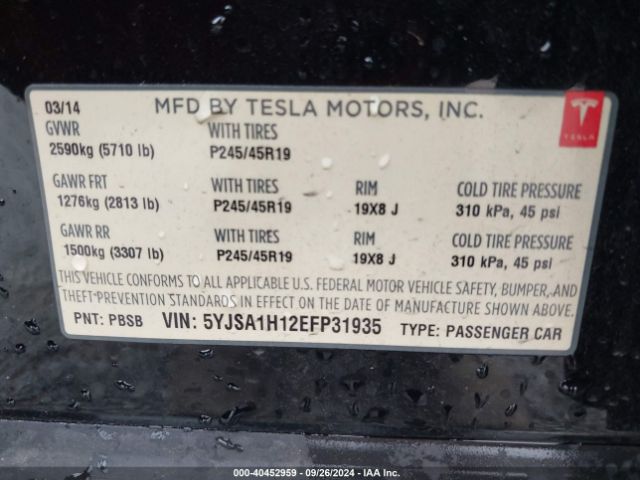 5YJSA1H12EFP31935 Tesla Model S P85