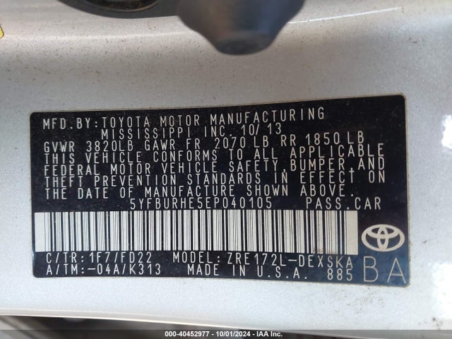 Toyota Corolla S Plus 2014 5YFBURHE5EP040105 Image 9