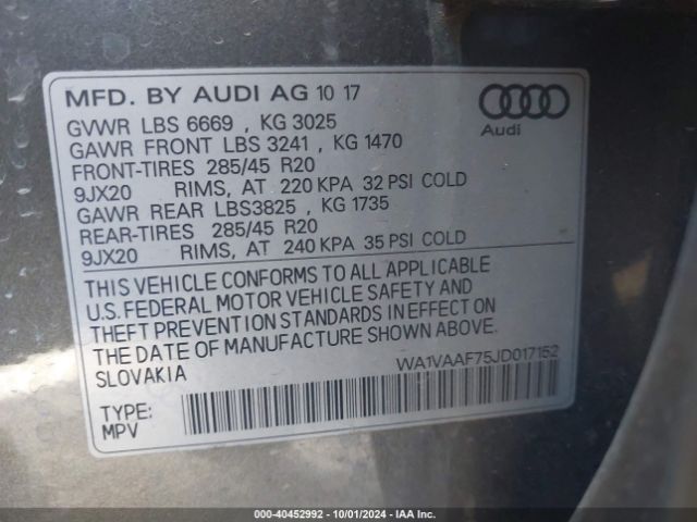 WA1VAAF75JD017152 Audi Q7 3.0t Premium