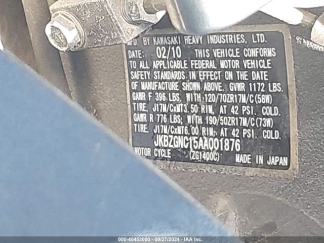 2010 KAWASAKI ZG1400 JKBZGNC15AA001876 Photo 9