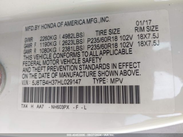 5J8TB4H37HL029147 Acura Rdx Acurawatch Plus Package