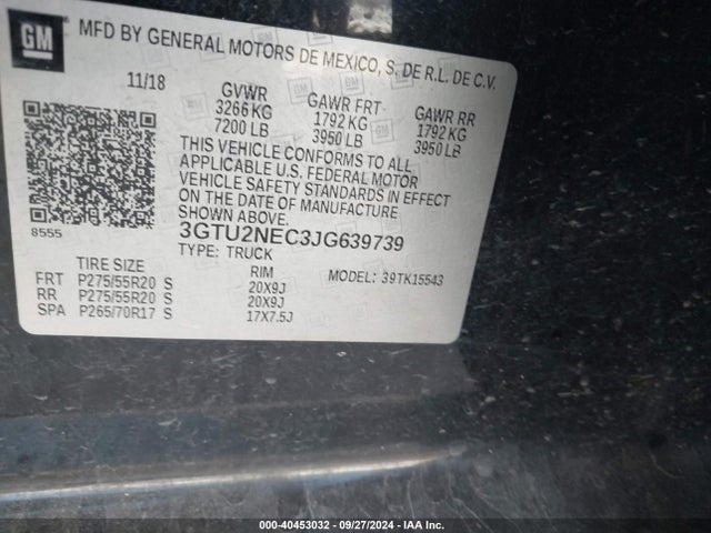 GMC Sierra 1500 Slt 2018 3GTU2NEC3JG639739 Image 9