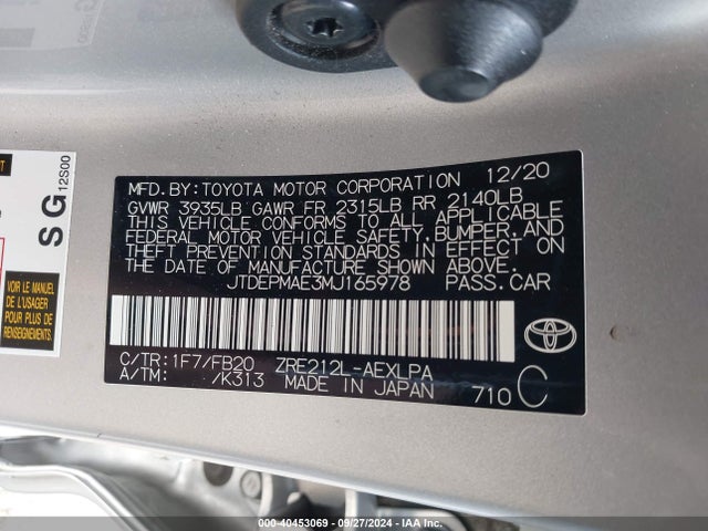 Toyota COROLLA LE 2021 JTDEPMAE3MJ165978 Image 9