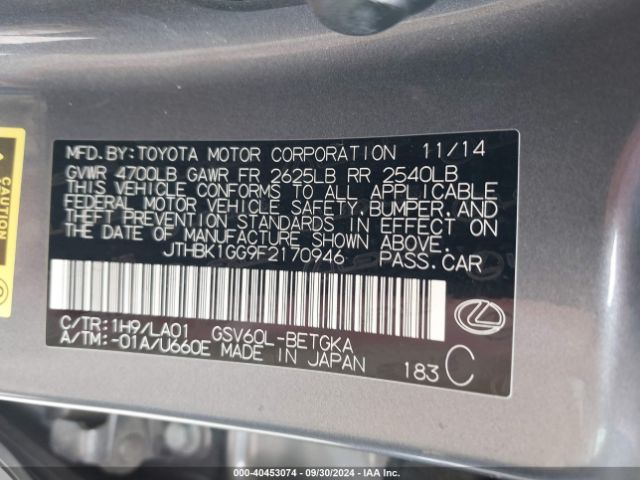 JTHBK1GG9F2170946 Lexus ES 350