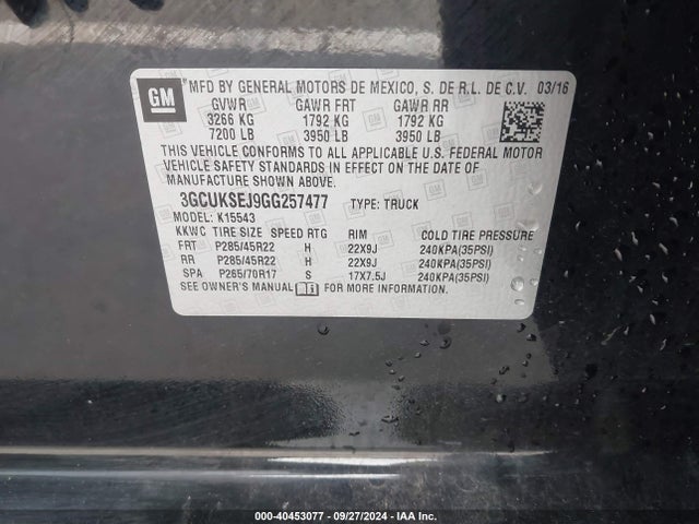 Chevrolet Silverado 1500 2lz 2016 3GCUKSEJ9GG257477 Image 9