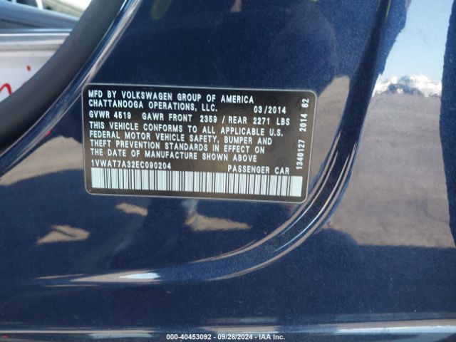 1VWAT7A32EC090204 Volkswagen Passat 1.8t Wolfsburg Edition