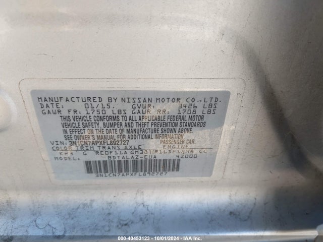 Nissan Versa 1.6 S+ 2015 3N1CN7APXFL892727 Image 9