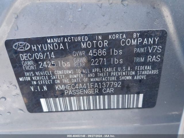 KMHEC4A41FA137792 Hyundai SONATA HYBRID