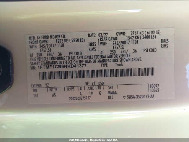 Ford F-150 Xl 2022 1FTMF1CB9NKD41377 Image 9