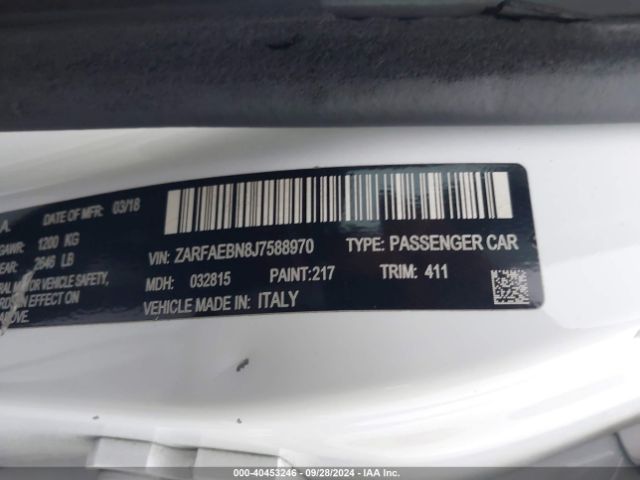 ZARFAEBN8J7588970 Alfa Romeo Giulia Rwd