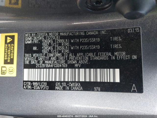 2T2ZB1BA4FC004169 Lexus RX 450H