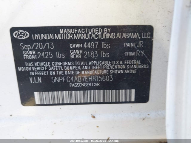 Hyundai Sonata Se 2.0t 2014 5NPEC4AB7EH815603 Image 9