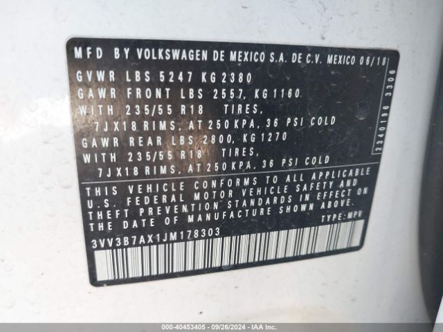 3VV3B7AX1JM178303 Volkswagen Tiguan 2.0t Se/2.0t Sel