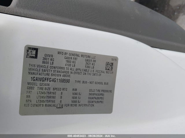 1GAWGFFG4G1168590 Chevrolet Express 2500 Lt