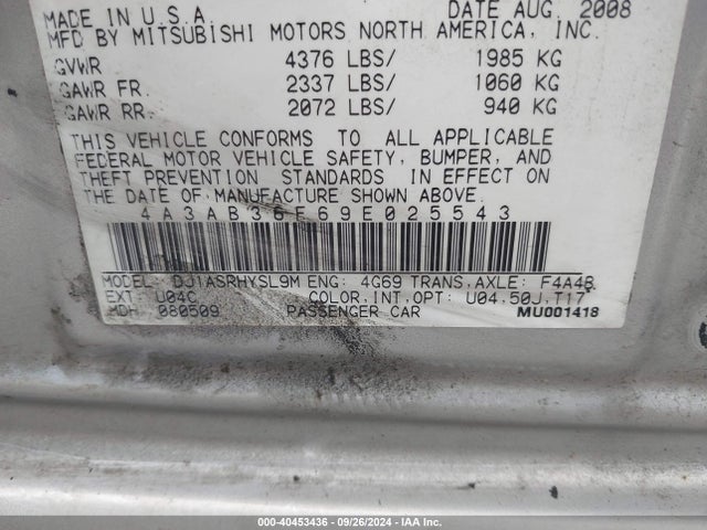 2009 MITSUBISHI GALANT 4A3AB36F69E025543 Photo 8