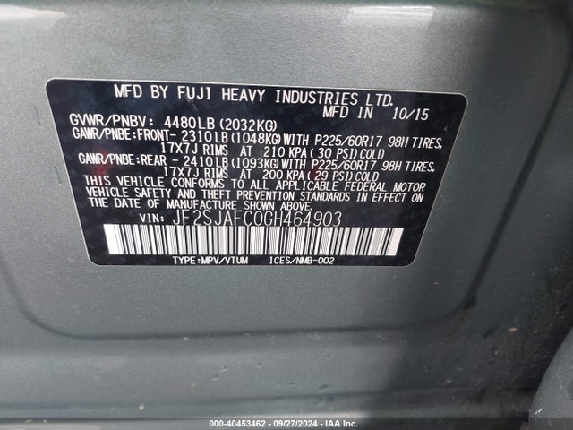 Subaru Forester 2.5i Premium 2016 JF2SJAFC0GH464903 Image 9