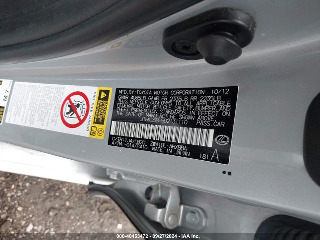 40453472 :رقم المزاد ، JTHKD5BH5D2131110 vin ، 2013 Lexus Ct 200h مزاد بيع