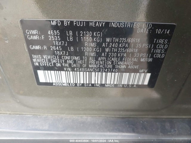 4S4BSANC5F3243740 Subaru Outback 2.5i Limited