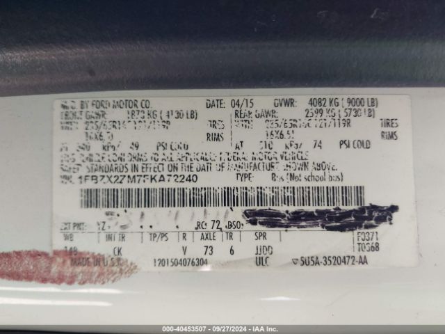 1FBZX2ZM7FKA72240 Ford Transit-350 Xlt