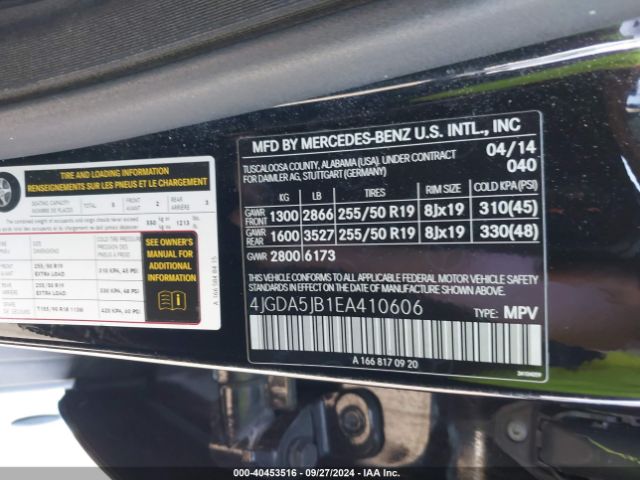 4JGDA5JB1EA410606 Mercedes-Benz ML 350
