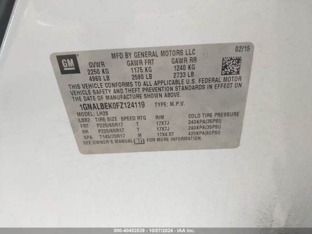 1GNALBEK0FZ124119 Chevrolet EQUINOX 1LT