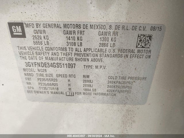 3GYFNDE34GS511097 Cadillac Srx Premium Collection