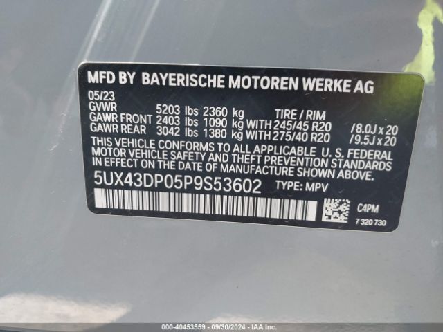 5UX43DP05P9S53602 BMW X3 Sdrive30i