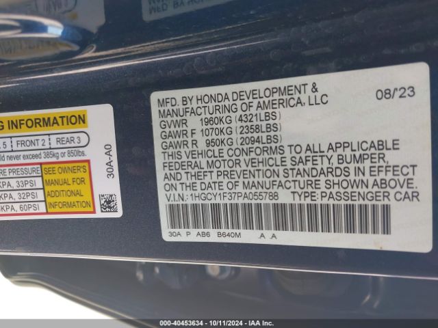 1HGCY1F37PA055788 Honda ACCORD EX