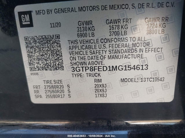 3GTP8FED1MG154613 GMC Sierra 1500 2wd  Short Box Denali