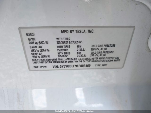 5YJYGDEF9LF003469 Tesla Model Y Long Range Dual Motor All-wheel Drive/performance Dual Motor All-wheel Drive