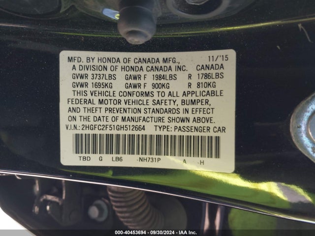 Honda Civic Lx 2016 2HGFC2F51GH512664 Image 9