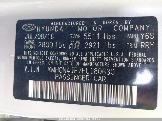KMHGN4JE7HU180630 Genesis G80 3.8