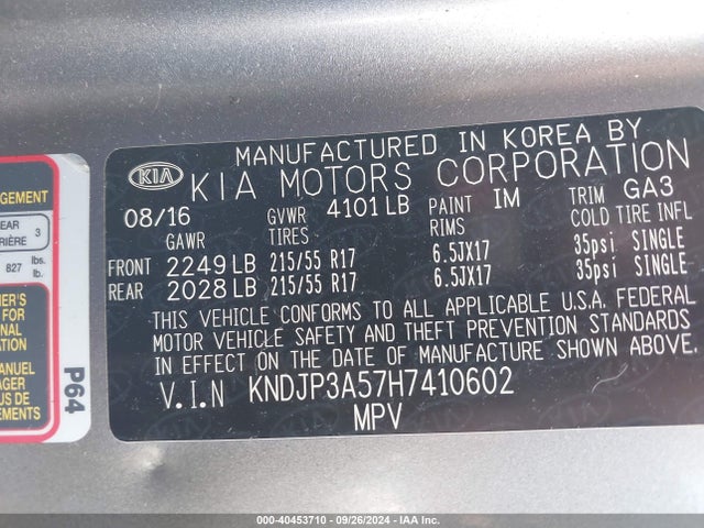KIA SOUL + 2017 KNDJP3A57H7410602 Image 9
