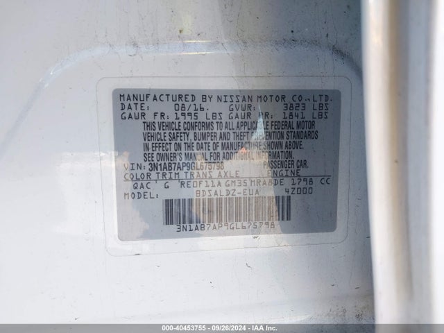 Nissan SENTRA SV 2016 3N1AB7AP9GL675798 Image 9