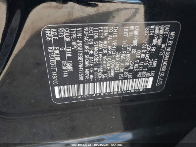 JN8BT3BB7PW477598 Nissan Rogue Sv Intelligent Awd