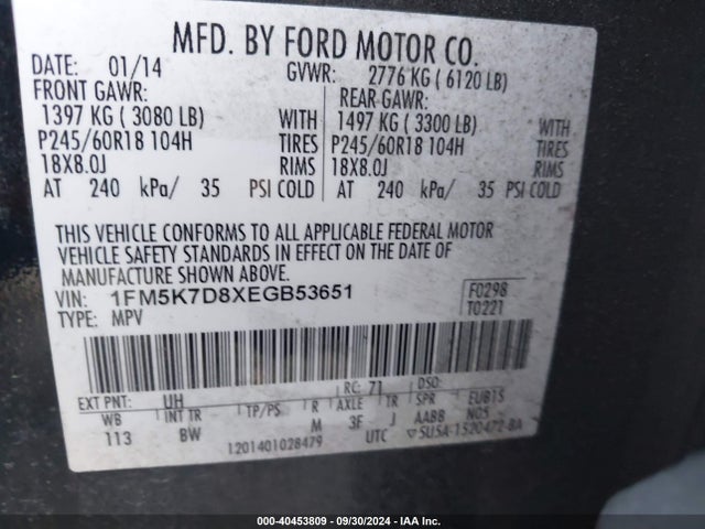 Ford EXPLORER XLT 2014 1FM5K7D8XEGB53651 Image 9