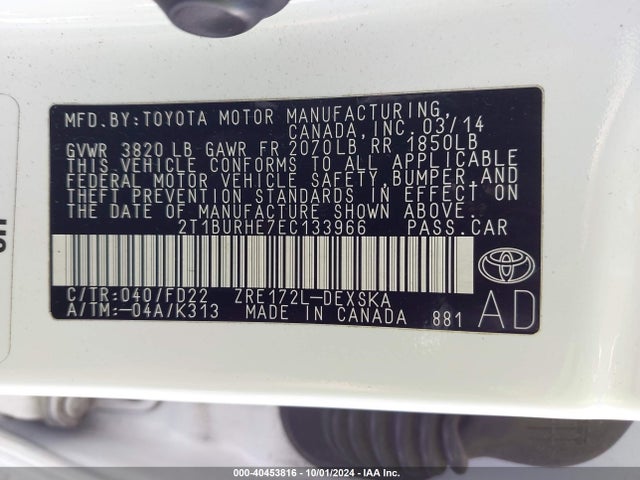 Toyota Corolla S Plus 2014 2T1BURHE7EC133966 Image 9