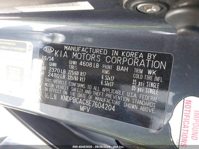 KIA Sportage Lx 2014 KNDPBCAC8E7604204 Image 9