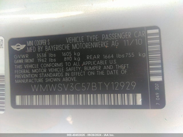 2011 MINI COOPER S WMWSV3C57BTY12929 Photo 8