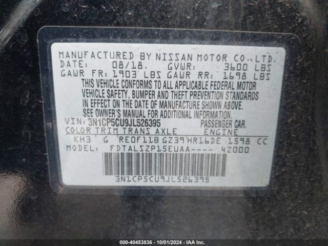 3N1CP5CU9JL526395 Nissan KICKS SV