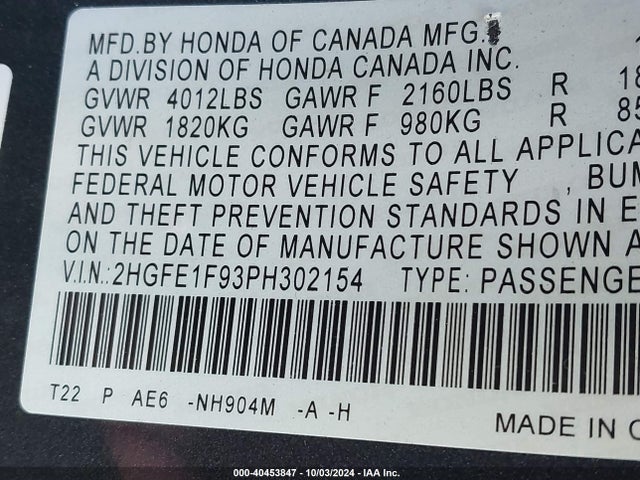 Honda Civic Touring 2023 2HGFE1F93PH302154 Image 9