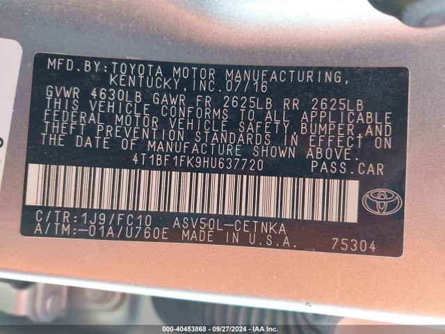 Toyota CAMRY LE 2017 4T1BF1FK9HU637720 Image 9