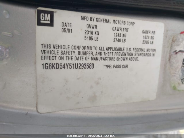 2001 CADILLAC DEVILLE 1G6KD54Y51U293580 Photo 8