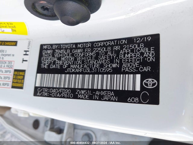 Toyota Prius Le 2020 JTDKARFU3L3110595 Image 9