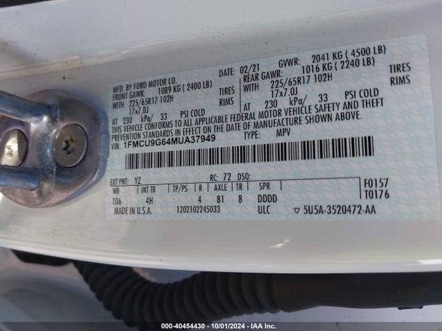 Ford ESCAPE SE 2021 1FMCU9G64MUA37949 Image 9