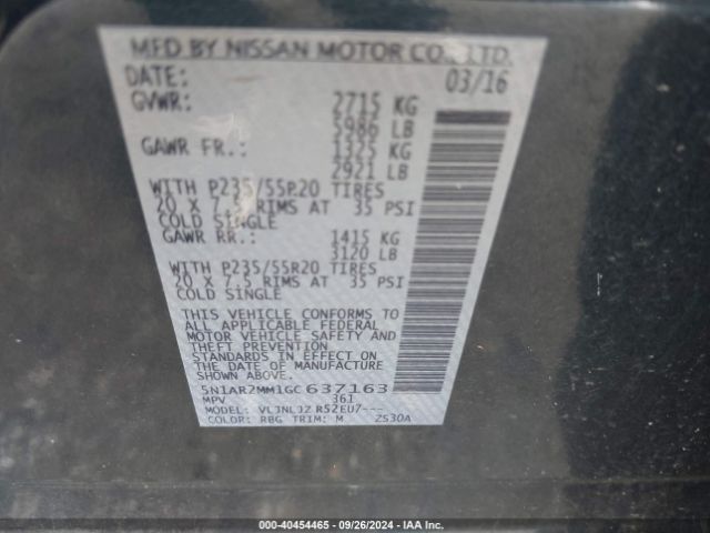 5N1AR2MM1GC637163 Nissan Pathfinder Platinum
