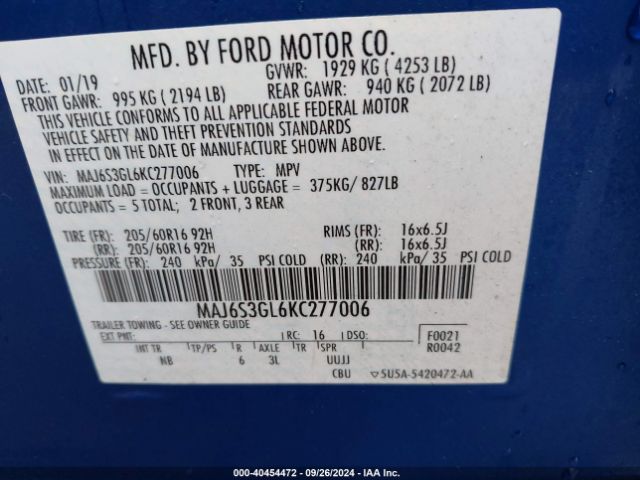 MAJ6S3GL6KC277006 Ford Ecosport Se