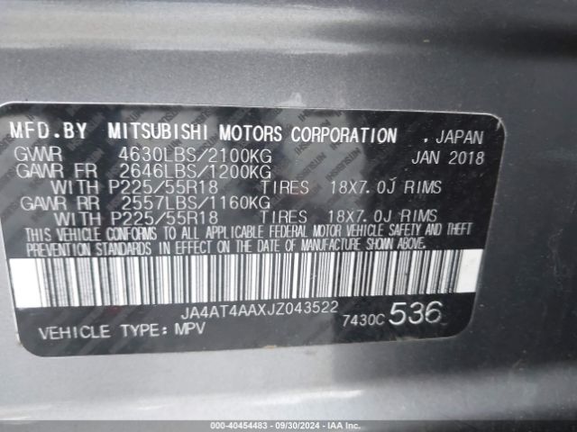 JA4AT4AAXJZ043522 Mitsubishi Eclipse Cross Le