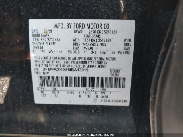 2021 FORD EDGE 2FMPK3K9XMBA13019 Photo 8
