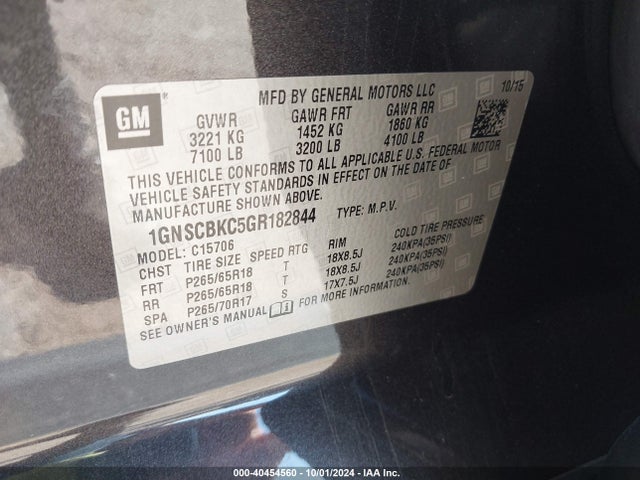 Chevrolet Tahoe Lt 2016 1GNSCBKC5GR182844 Image 9